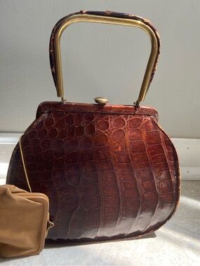 Rare Vintage 50s/60s Crocodile Brown Top-Handle Bag